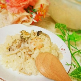 電子レンジで簡単♪きのこクリームリゾット